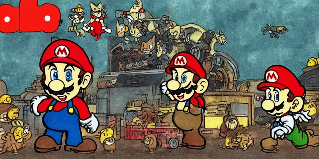 Image similar to mario is in resident evil by richard scarry