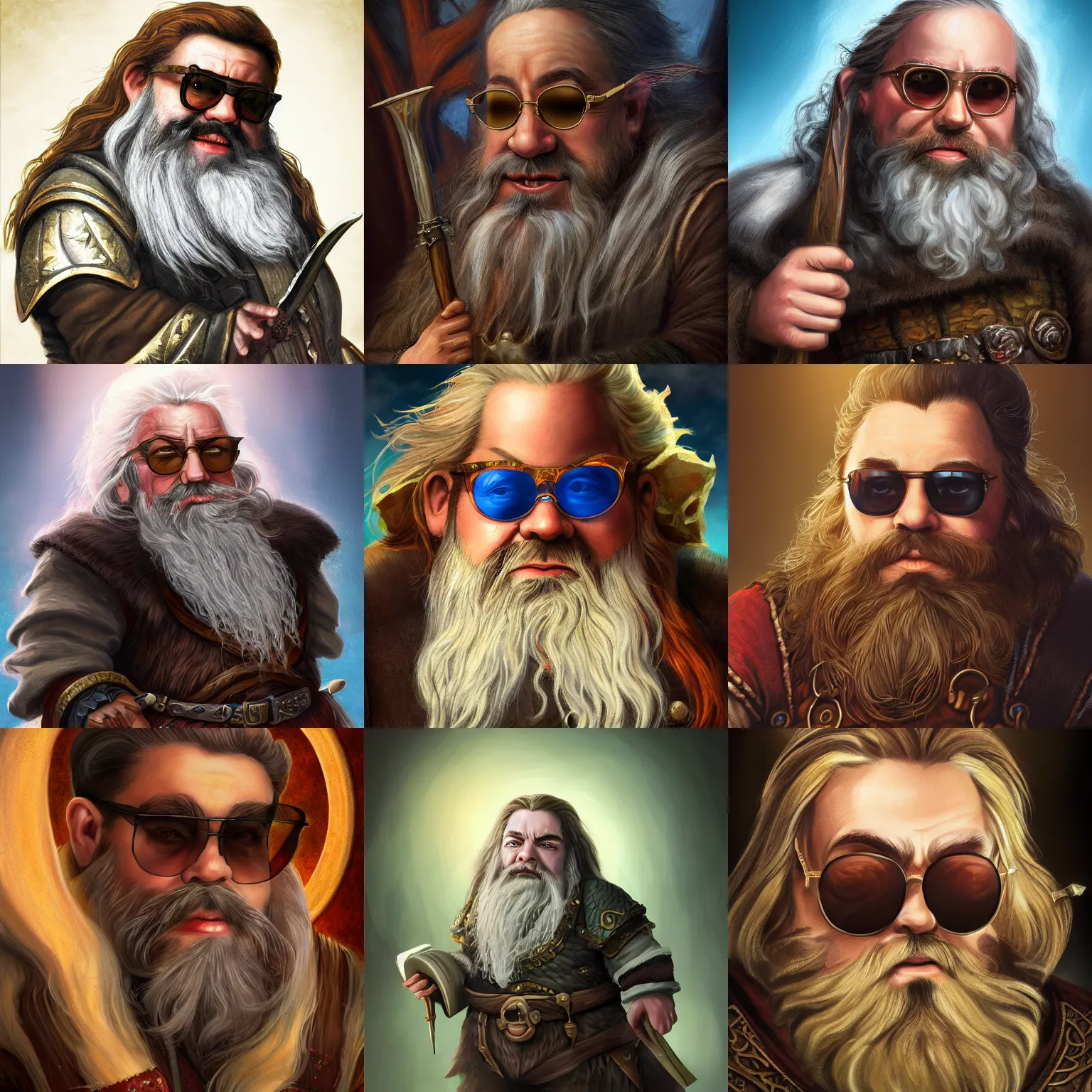 Prompt: d & d fantasy book portrait of a dwarf with sunglasses on, high detail, 4 k, soft light, fineart