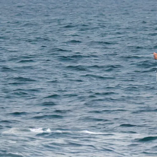 Prompt: a far away shot of Joe Biden in the ocean