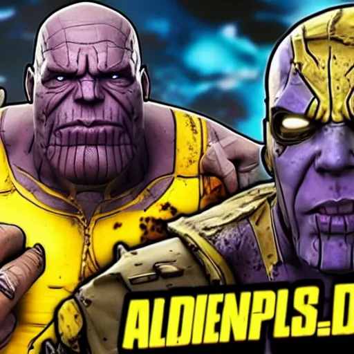 Image similar to Screenshot from new Borderlands DLC featuring Thanos, 8k photorealistic