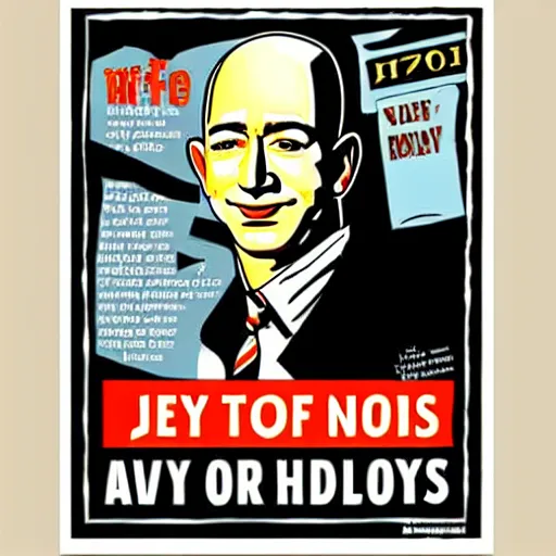 Prompt: Jeff Bezos depicted in an old style propaganda poster