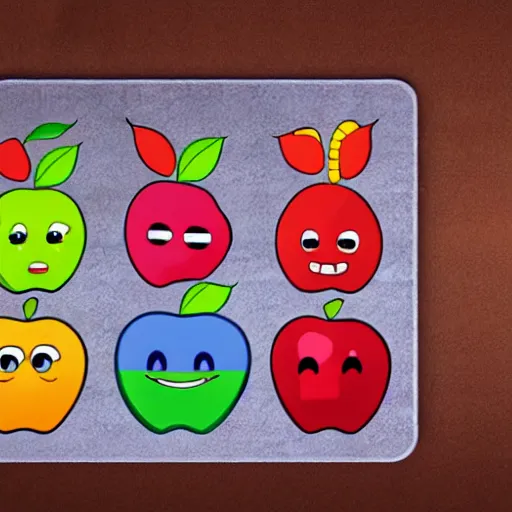 Prompt: a chart showing various expressions of an apple character
