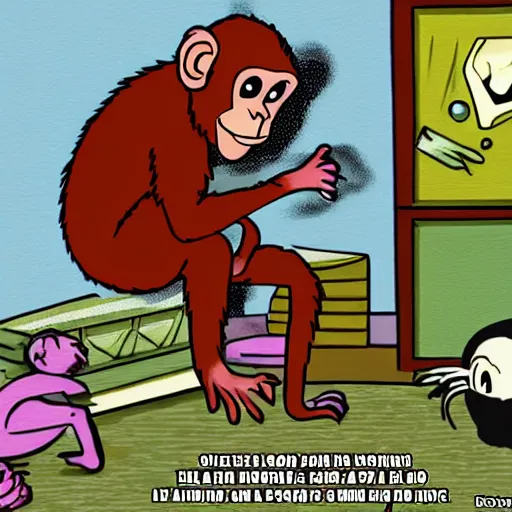 Prompt: a monkey tripping on drugs, in a crazy room