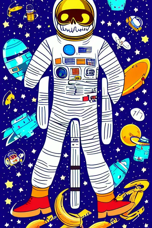 Image similar to A portrait of a skeleton as an astronaut in space, sticker, colorful, illustration, highly detailed, smooth and clean vector curves, no jagged lines, vector art, smooth