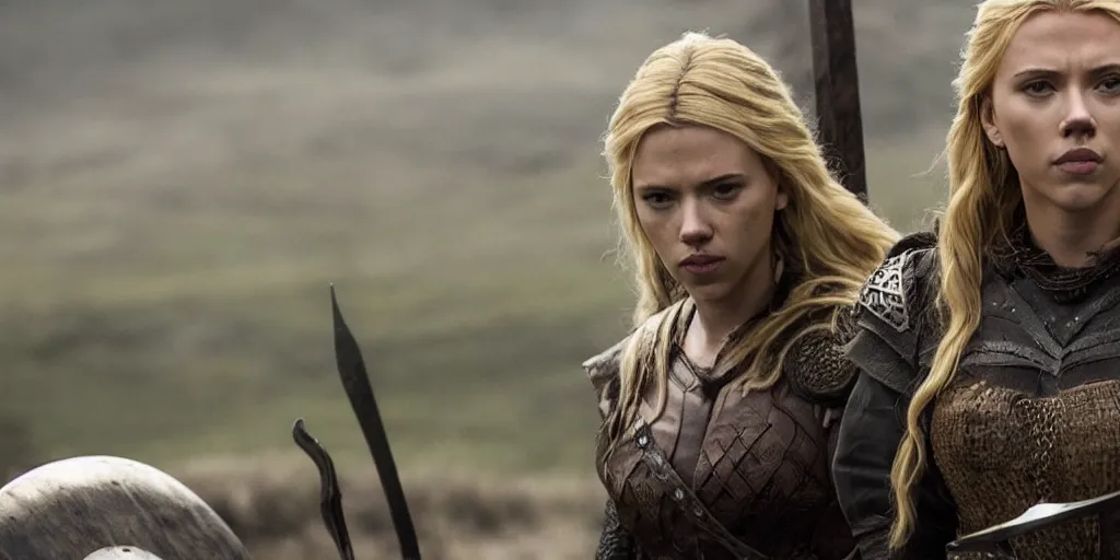 Image similar to Scarlett Johansson playing a shield maiden in the TV series Vikings