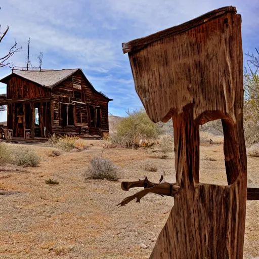 Prompt: old west ghost town, skeletal remains, eerie