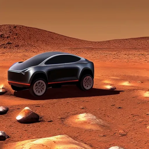 Image similar to A tesla Cybertruck on the surface of Mars, hyper realistic