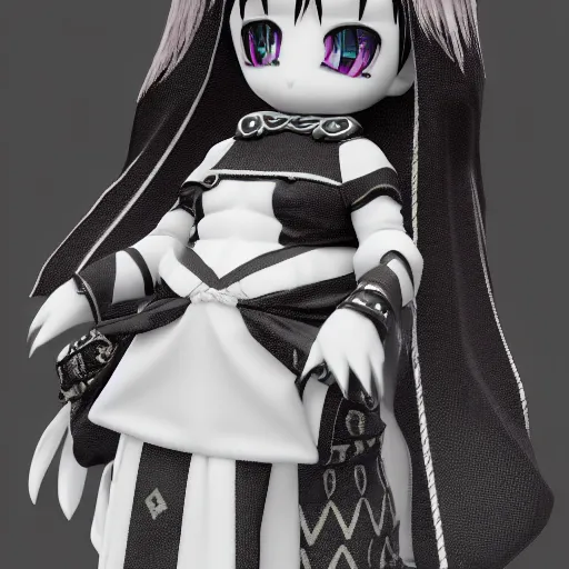 Prompt: cute fumo plush of the priestess of the cathedral of the ancient ones, dark ritual maiden, black and white, vray