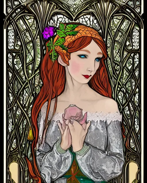 Image similar to an elf princess in art nouveau