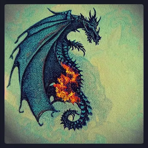 Prompt: “fire breathing dragon, Pointillism style”