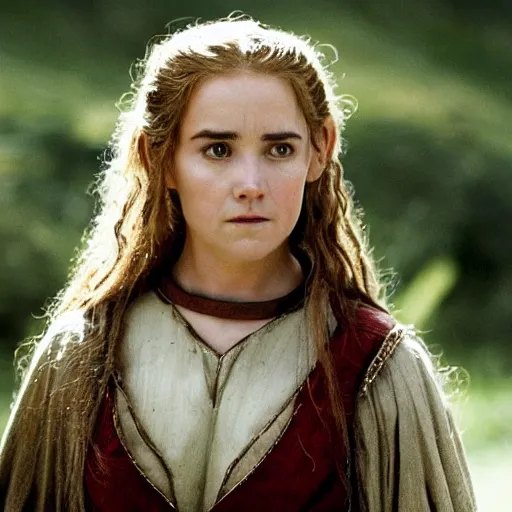 Prompt: first photos of 2 0 2 4 female lotr remake - jennifer connelly as samwise, ( eos 5 ds r, iso 1 0 0, f / 8, 1 / 1 2 5, 8 4 mm, postprocessed, crisp face, facial features )
