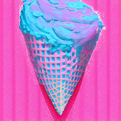 Prompt: uwu smiling face pink ice cream crying sky blue waffle cone, intricate, high definition, beautiful digital concept art classic inspired rendered painting