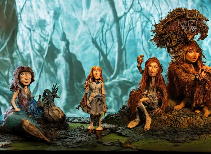 Image similar to detailed studio photography of a fantasy claymation diorama of the dark crystal, zeiss lens, detailed, by erwin olaf, joop geesink, wes anderson, jim henson, brian froud, breathtaking, 8 k resolution, beautiful lighting, studio light, extremely detailed, beautiful, establishing shot, realistic materials, weta digital fx manuka, unreal engine, hyperrealistic