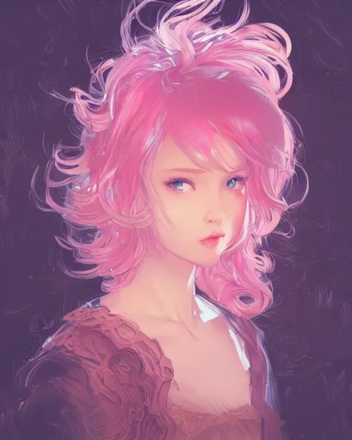 Image similar to beautiful girl pink blob hair, cute, intricate, highly detailed, digital painting, trending on artstation, concept art, smooth, sharp focus, backlit, rim light, vivid colors, illustration, unreal engine 5, 8 k, art by rossdraws and alphonse mucha