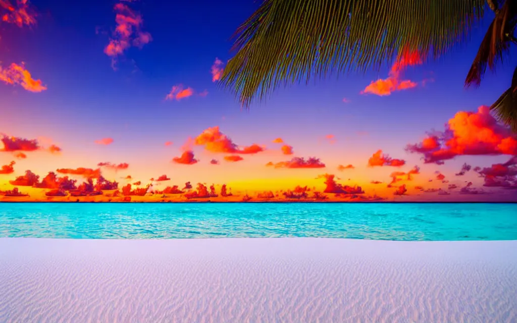 Image similar to isolated peaceful tropical island beach, white sands, perfect sunset, turquoise lagoon