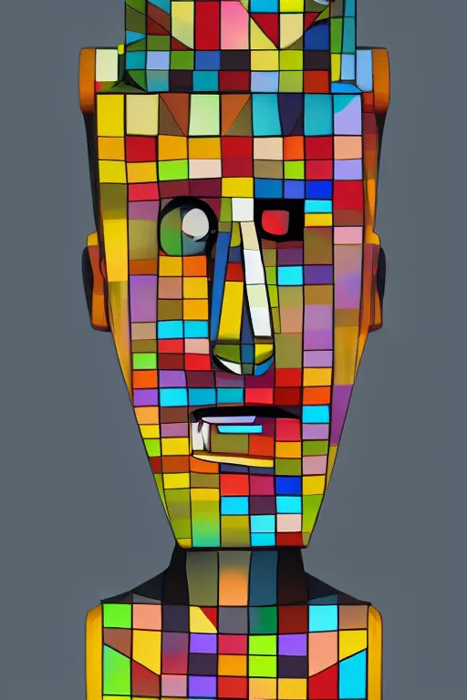 Image similar to cubist moai statue cutout digital illustration cartoon colorful beeple