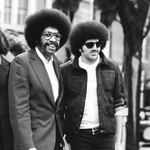 Prompt: Mélenchon with afro hair, 70s fashion clothes