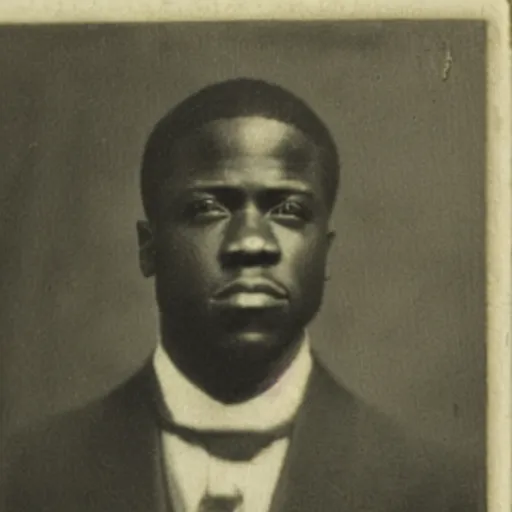 Prompt: photograph of kevin hart, male, 1 9 0 0 s, 1 9 1 0 s, grainy, slightly blurry, faded, realistic face