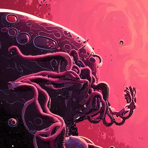 Image similar to digital painting of an elder god in space by Tomer Hanuka, hyperdetailed, cosmic horror, eldritch abomination, trending on Artstation