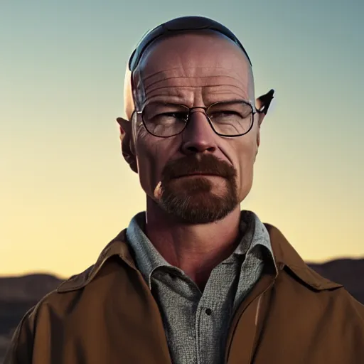 Image similar to film still of timothy olyphant as walter white, 4k, photorealistic, 85mm, sunrise