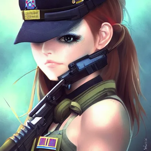 Image similar to anime girl in a united states army special forces uniform, cute face, digital art, portrait, anna dittmann