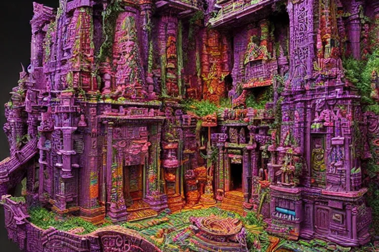 Image similar to an intricate 3d sculpture of a psychedelic temple by kris kuksi