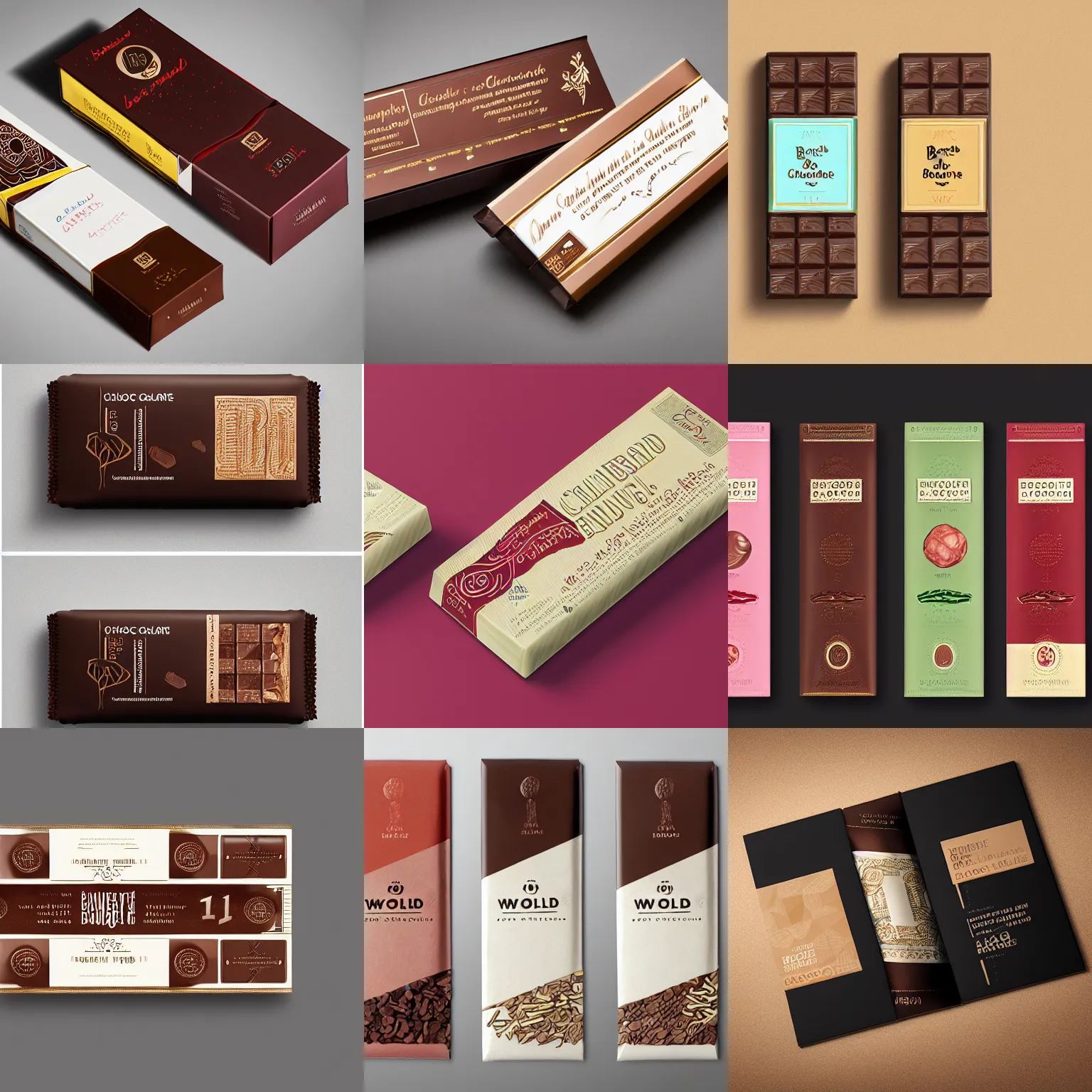 Prompt: conceptual chocolate bar packaging, label design, behance, packaging of the world, award, front label, packaging design, craft