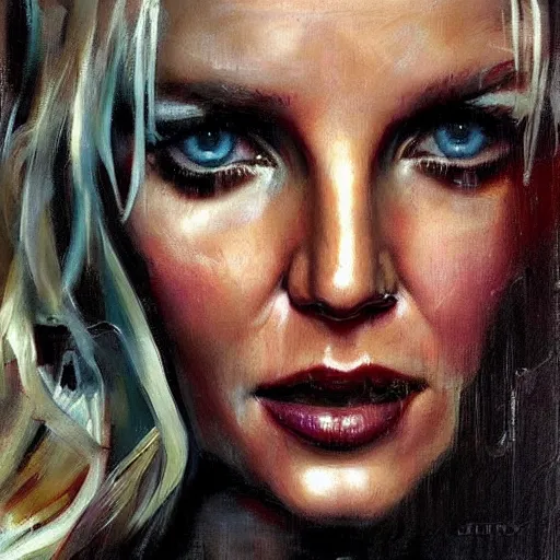 Image similar to britney spears and jennifer morrison morphed together, hybrid, jeremy mann painting