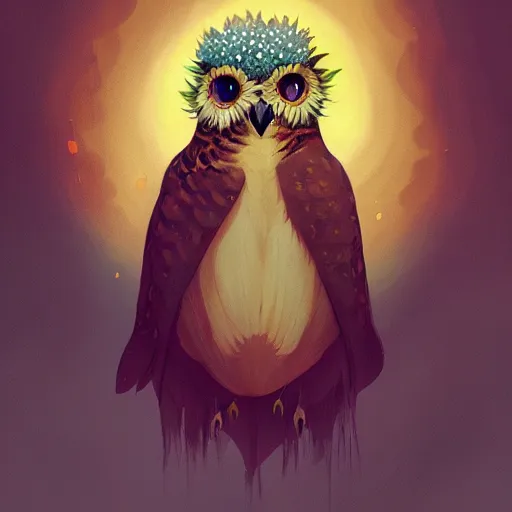 Image similar to beautiful peter mohrbacher illustration of a sunflower owl. 4k hq trending on artstation