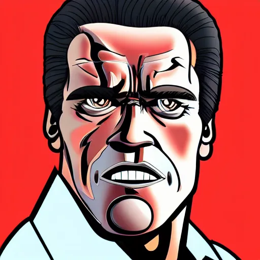 Image similar to arnold schwarzenegger as a cartoon animal, the terminator, animation, myazaki, high quality, hd, 4 k