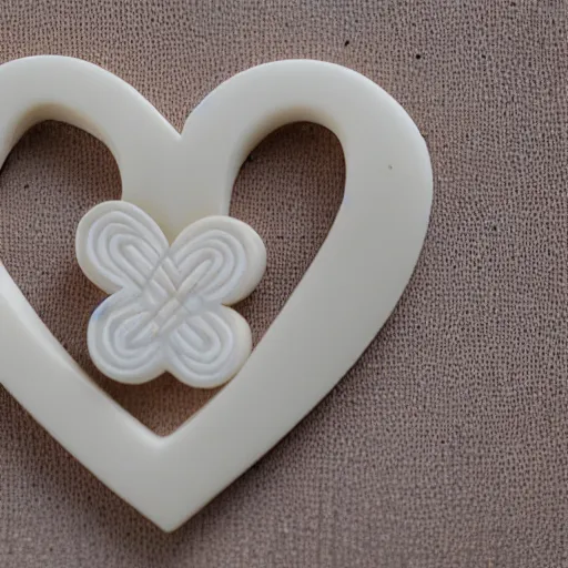 Image similar to intricate logo with heart carved into ivory, c anon 5 d 5 0 mm lens