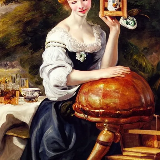 Image similar to heavenly summer sharp land sphere scallop well dressed lady drinking a starbucks coffee, auslese, by peter paul rubens and eugene delacroix and karol bak, hyperrealism, digital illustration, fauvist, starbucks coffee