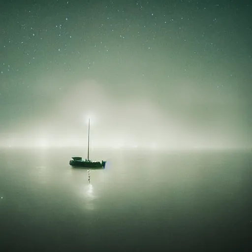 Prompt: sailing into the unexplored mist, cinematic fantasy photography, magical, bioluminescence