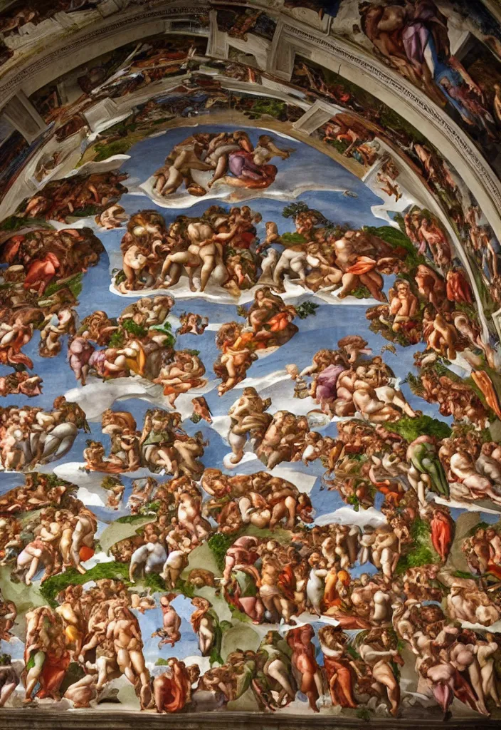 Image similar to a sistine chapel made of vegetables, 8 k, artstation, highdetailed