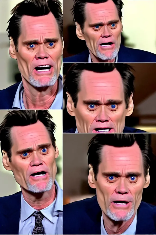 Image similar to terrified jim carrey turning into ice