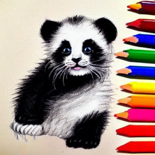 child crayon drawning of a cute kitten with panda body | Stable ...