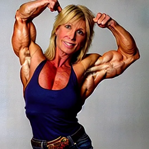 A Strong Muscular Woman Flexing Her Muscles. Beautiful Woman