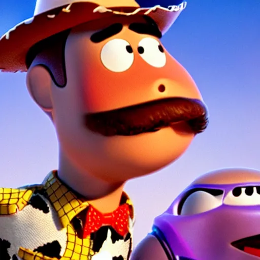 Prompt: Film still of Steve Harvey (puhtaytuh head) in Toy Story