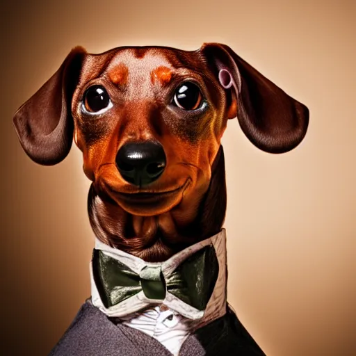 Image similar to professional portrait photography of a dachshund in an opera