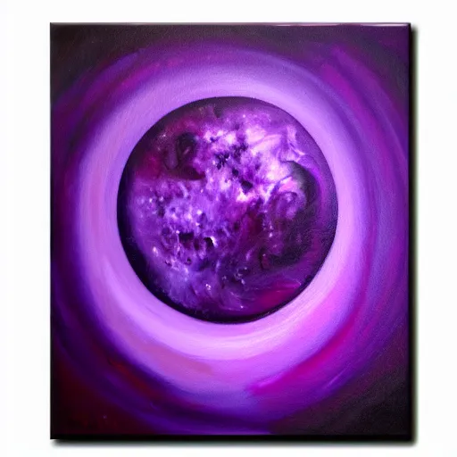 Image similar to purple mystical planet, oil painting, detailed, brush strokes, vivid, gothic, dark, brooding