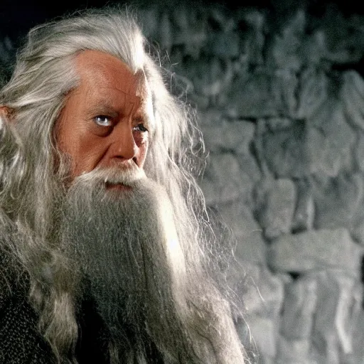 Image similar to A Still of Patrick McGoohan as Gandalf in The Lord of the Rings (2001), full-figure