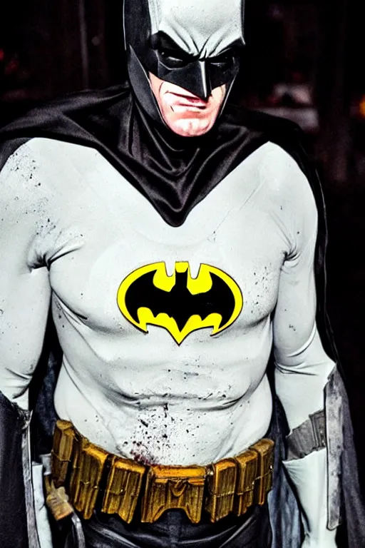 Prompt: batman cosplay, creepy, disturbing, bloody, darkness, grainy