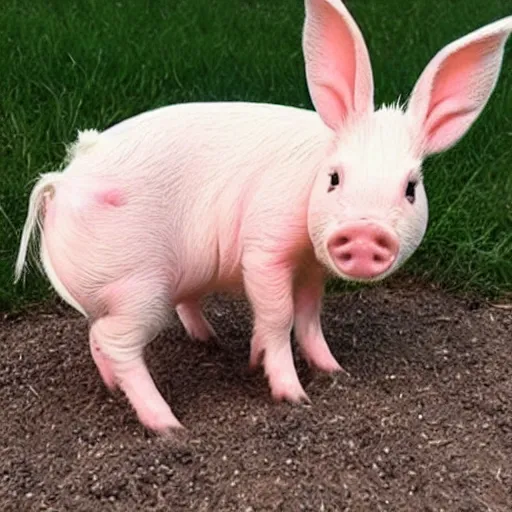 Prompt: half miniature pig, half bunny, baby animal, cute, adorable