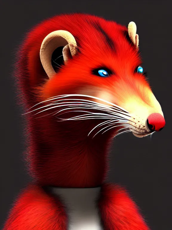 Image similar to furry - male - red - black - weasel - chaos theorist - fursona, photorealistic, trending on weasyl