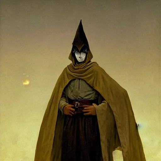 Prompt: pale man wearing dark cloak, portrait, funny artwork, close shot, round face, fantasy artwork, dnd, by karl spitzweg, whimsical