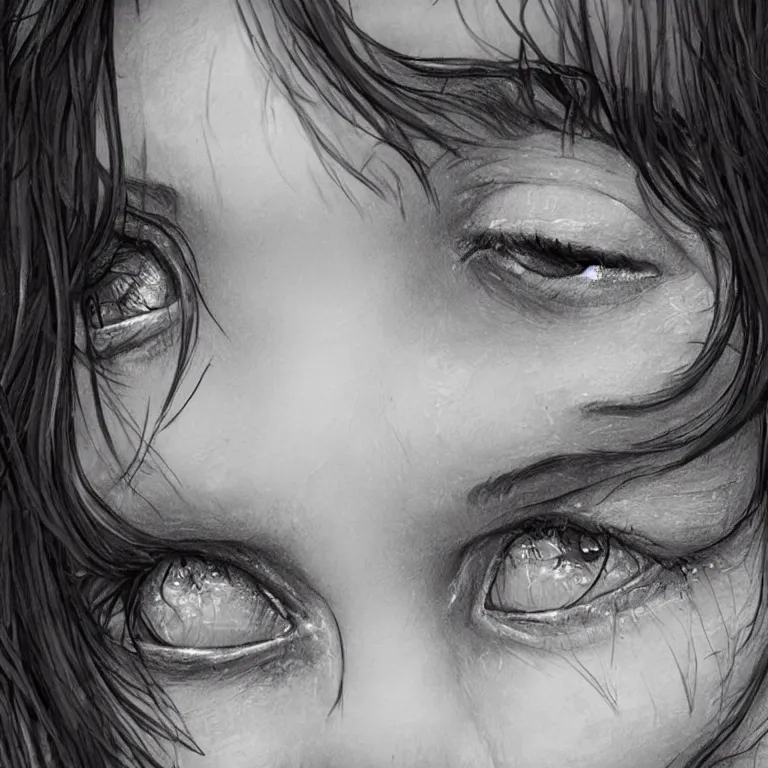 Prompt: close up of a girl crying, illustration, highly detailed, trending on art station, award winning