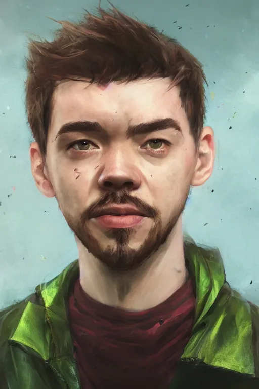 Image similar to a portrait of the YouTuber jacksepticeye by Greg Rutkowski, Sung Choi, Mitchell Mohrhauser, Maciej Kuciara, Johnson Ting, Maxim Verehin, Peter Konig, ditroit become human , 8k photorealistic, cinematic lighting, HD, high details, atmospheric , trending on artstation