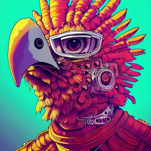 Image similar to portrait painting of a punk chicken - headed cyborg, sharp focus, award - winning, trending on artstation, masterpiece, highly detailed, intricate. art by josan gonzales and moebius and deathburger