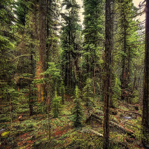 Image similar to liminal photograph of a pacific northwest forest inside a huge abandoned mall, wide angle photography