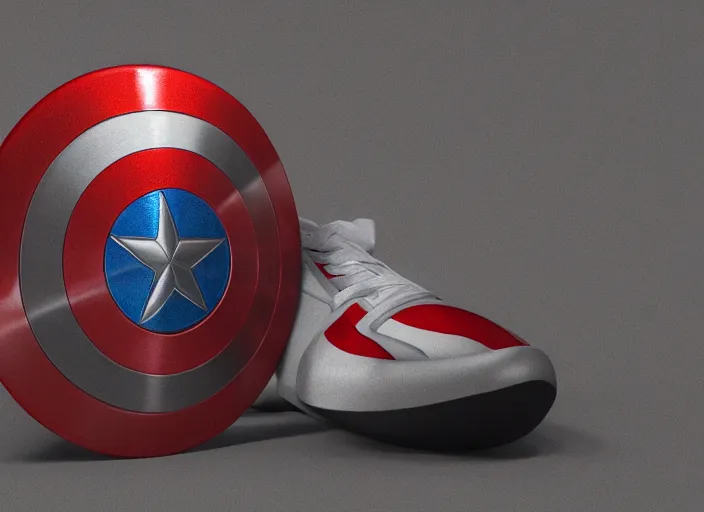 Image similar to high sneakers concept of captain america, picture by tim burton, render, cinema 4 d, octane render